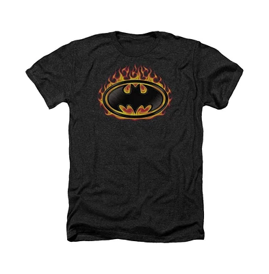 Batman Men's Bat Flames Shield Adult Heather Tee / T-Shirt