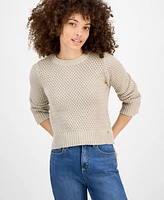 Dkny Jeans Petite Cotton Open-Stitch Vented-Hem Sweater