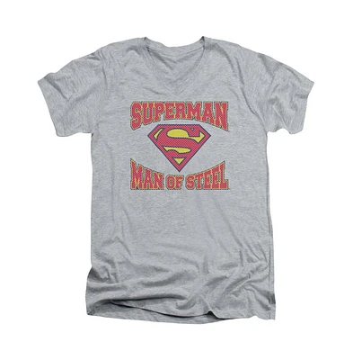 Superman Men's Man Of Steel Jersey Short Sleeve Adult V Neck Tee / T-Shirt