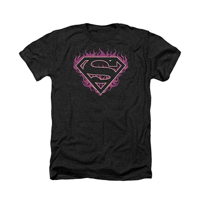 Superman Men's Fuchsia Flames Adult Heather Tee / T-Shirt