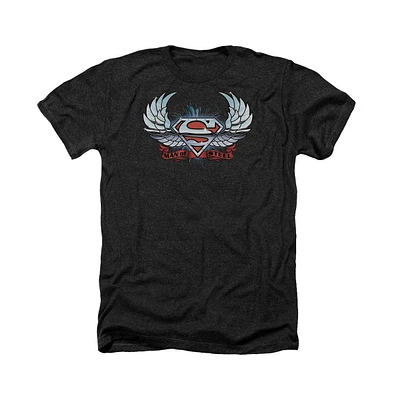 Superman Men's Chrome Wings Shield Adult Heather Tee / T-Shirt