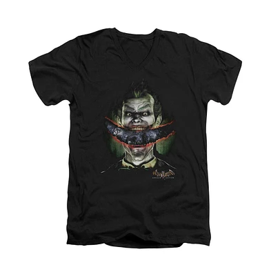 Batman Men's Arkham Asylum Crazy Lips Short Sleeve Adult V Neck Tee / T-Shirt