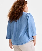 Style & Co Plus Chambray 3/4-Sleeve Top, Exclusively at Macy's