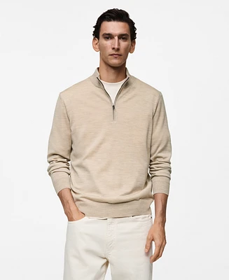 Mango Men's Slim-Fit Merino Wool Quarter-Zip Sweater