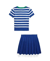 Polo Ralph Lauren Big Girls Striped Cotton Sweater and Skirt, 2-Piece Set