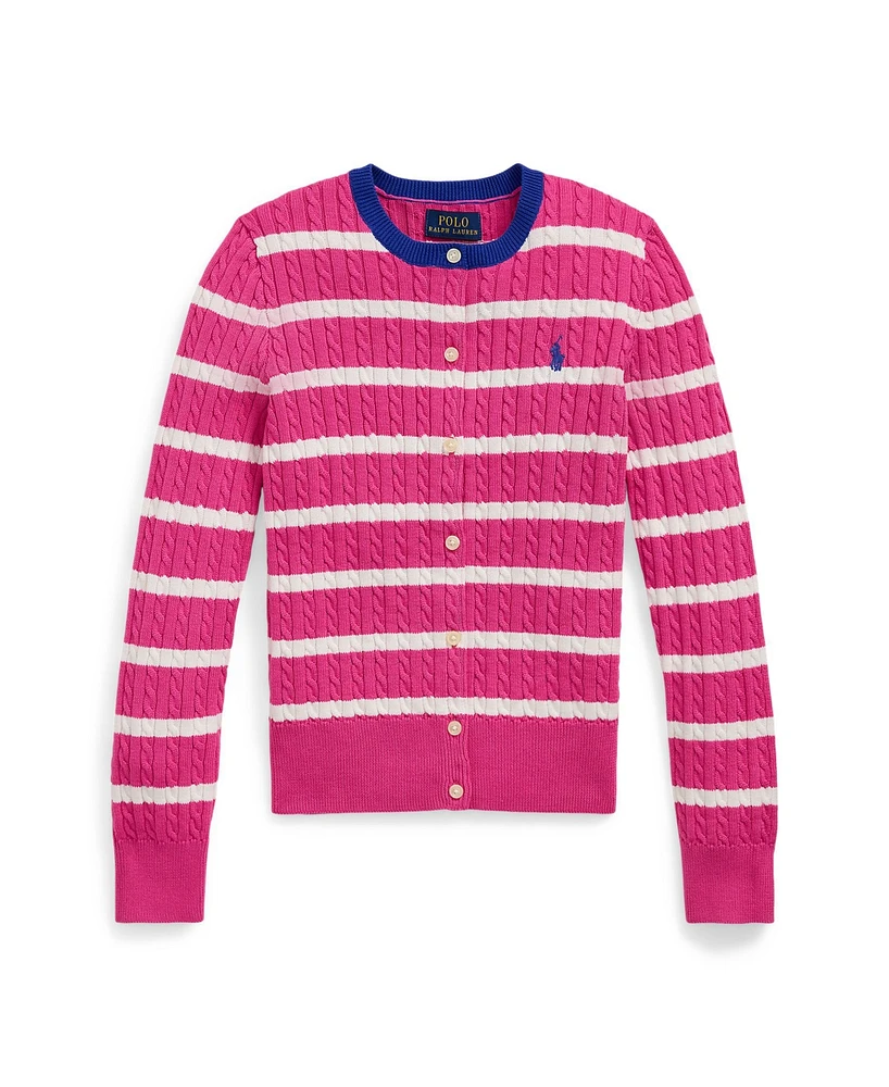 Polo Ralph Lauren Big Girls Striped Mini-Cable Cotton Cardigan