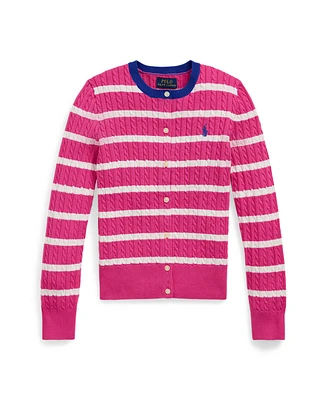 Polo Ralph Lauren Big Girls Striped Mini-Cable Cotton Cardigan