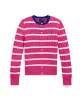 Polo Ralph Lauren Big Girls Striped Mini-Cable Cotton Cardigan