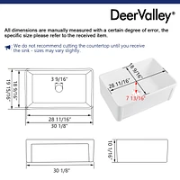 DeerValley 30" L x 20" W Single Bowl Fireclay Farmhouse Kitchen Sink with Bottom Grid and Strainer Drain
