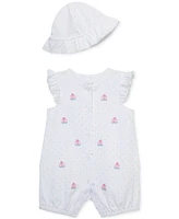 Little Me Baby Girls Sailboats Cotton Romper & Hat, 2 Piece Set