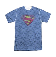 Superman Men's Repeat Over Distressed Short Sleeve Adult 100% Poly Crew Tee / T-Shirt