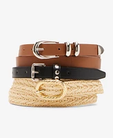 Steve Madden Women's 3-Pc. Raffia & Faux-Leather Belt Set