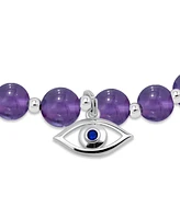 Macy's Silver Plated Beaded Evil Eye Charm Stretch Bracelet