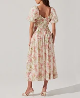 Astr the Label Women's Sasilia Printed Puff-Sleeve Midi Dress
