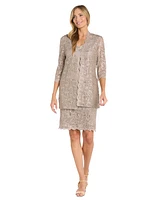 R & M Richards Women's 2 Pc. Sequin-Lace Scalloped Jacket Dress