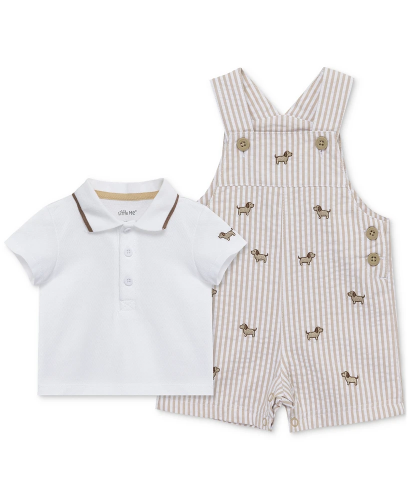 Little Me Baby Boys Cotton Puppies Polo Shirt & Shortall, 2 Piece Set