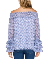 CeCe Women's Printed Ruffled Off-The-Shoulder Blouse