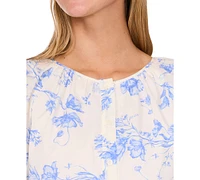 CeCe Women's Cotton Floral-Print Puff-Sleeve Blouse