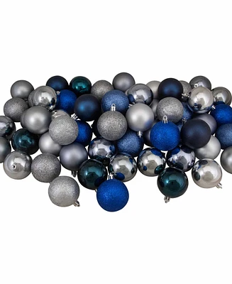 Northlight 60ct Sapphire Blue/Denim/Silver/Pewter Shatterproof 3-Finish Christmas Ball Ornaments 2.5"