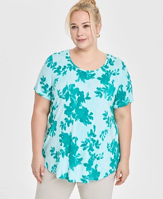 Jm Collection Plus Scoop-Neck Short-Sleeve Top, Exclusively at Macy's