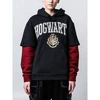 Harry Potter Hogwarts Crest Long Sleeve Black Adult Layered Hoodie-xl