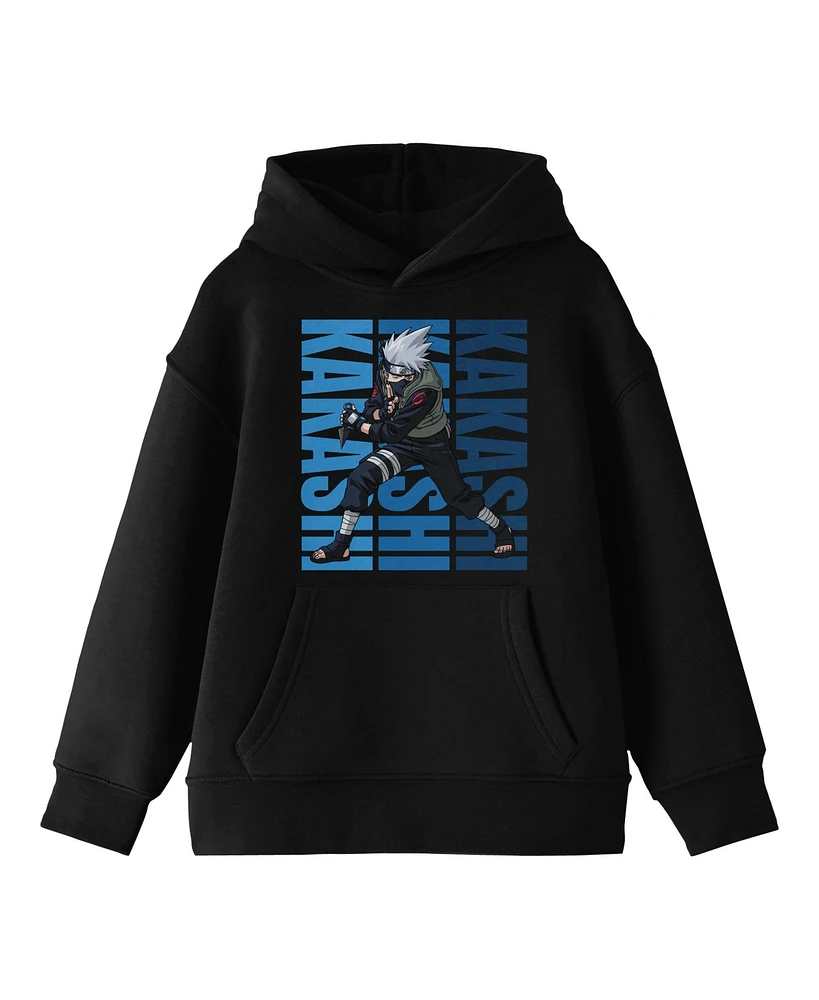 Naruto Boys Kakashi Action Pose Long Sleeve Youth Black Hooded Sweatshirt-xl