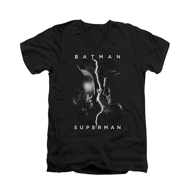 Batman V Superman Men's Face To Face Short Sleeve Adult V Neck Premium Cotton Tee / T-Shirt