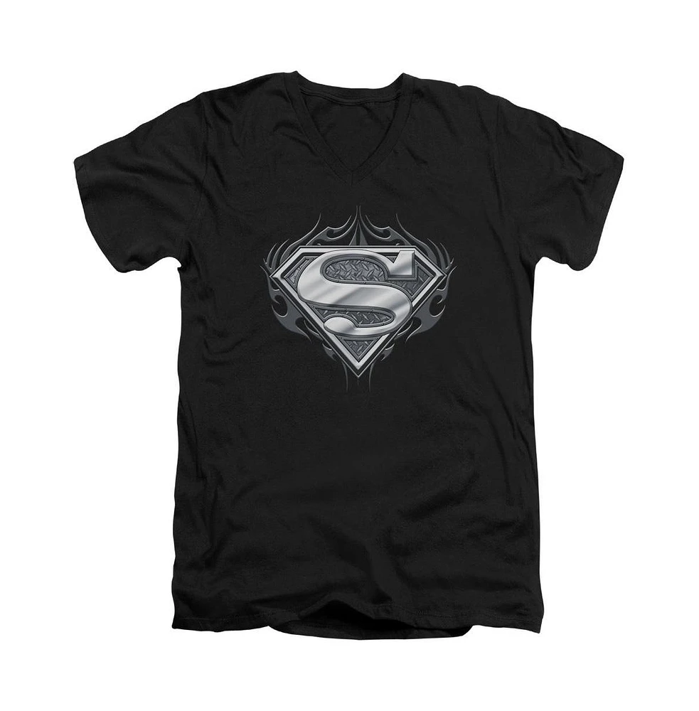 Superman Men's Biker Metal Short Sleeve Adult V Neck Tee / T-Shirt