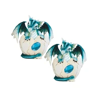 Fc Design "2-pc Set" 4"H March Birthstone Aqua Dragon Baby Hatchling in Egg Figurine Statue Ornament Home Room Office Decor and Perfect Ideas for Hous