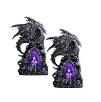 Fc Design "2-pc Set" 11"H Medieval Silver Dragon Guarding Purple Led Faux Crystal Cave Figurine Statue Ornament Home Room Office Decor and Perfect Ide