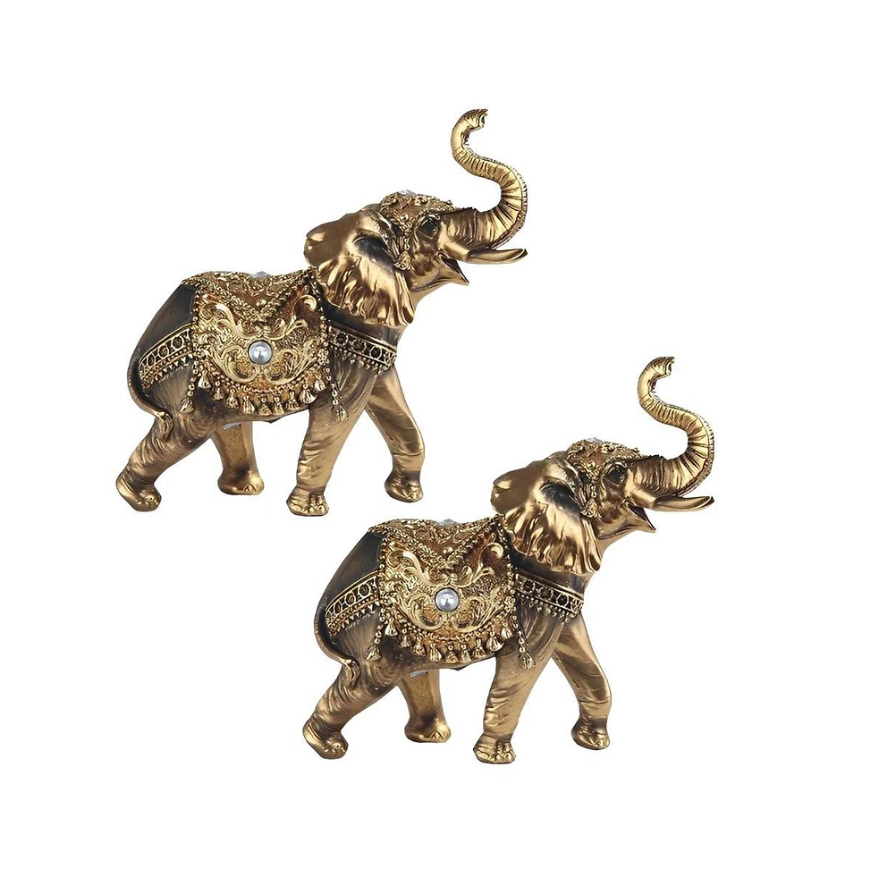 Fc Design "2-pc Set" 6"W Gold Thai Elephant with Trunk Up Figurine Statue Ornament Home Room Office Decor and Perfect Ideas for Housewarming, Holidays