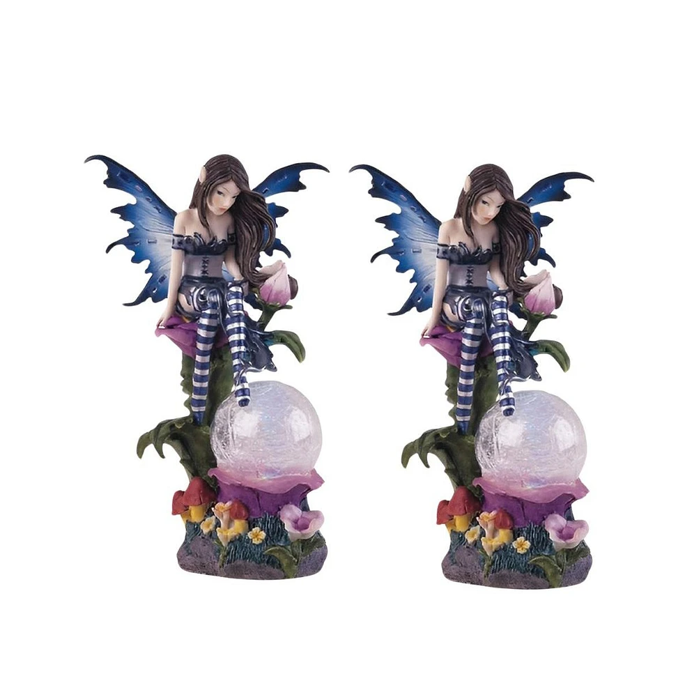 Fc Design "2-pc Set" 7.5"H Led Light Blue Fairy with Clear Wings Figurine Statue Ornament Home Room Office Decor and Perfect Ideas for Housewarming, H