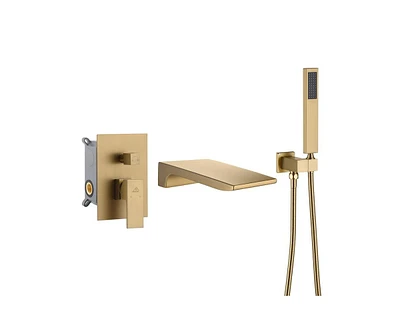 Casainc Doux Wall Mounted Waterfall Tub Spout with Diverter and Handheld Shower Head