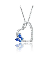 GiGiGirl Sterling Silver with Butterfly Cubic Zirconia on Heart Shaped Pendant Necklace