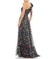 Mac Duggal Women's Tied One Shoulder Cut-Out Flowy Gown