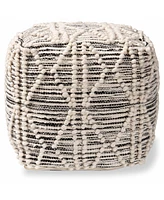 Baxton Studio Sentir Modern and Contemporary Moroccan Inspired Ivory and Black Handwoven Wool Blend Pouf Ottoman