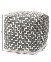 Baxton Studio Benjamin Modern and Contemporary Bohemian Grey and Ivory Handwoven Cotton Blend Pouf Ottoman