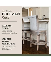 Maven Lane Pullman Bar Stool, Reclaimed Oak Finish w/ Ash Grey Fabric Upholstery, Set of 4