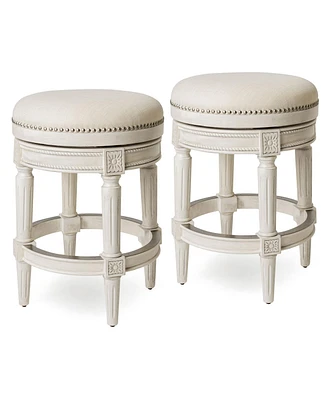 Maven Lane Pullman Backless Counter Stool in White Oak Finish w/ Natural Color Fabric Upholstery, Set of 2