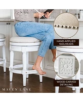 Maven Lane Pullman Backless Counter Stool in Alabaster White Finish with Cream Fabric Upholstery, Set of 4