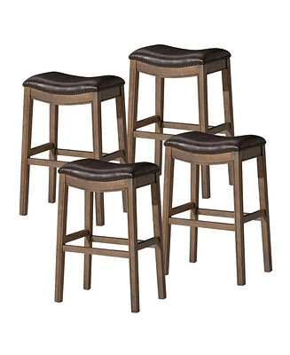 Maven Lane Adrien Saddle Barstool, Walnut w/ Marksman Saddle Leather, Set of 4