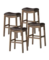 Maven Lane Adrien Saddle Barstool, Walnut w/ Marksman Saddle Leather, Set of 4