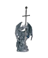 Fc Design "2-pc Set" 12"H Medieval Silver Dragon Standing on Castle with Sword Guardian Figurine Statue Ornament Home Room Office Decor and Perfect Id