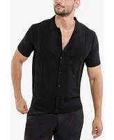 Spring + Mercer Men's Classic Ribbed Texture Polo Sweater