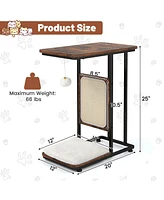 Gymax Cat Tree & C- Shaped Cat Side Table w/ Scratching Board Hanging Toy Rustic