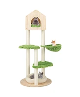 Gymax Wooden Cat Tree 55'' Tall Cat Climbing Stand w/ Sisal Scratching Posts