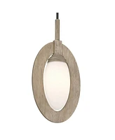 Orbit 11" Modern Coastal Pendant Ceiling Light Fixture Dining Room Over Table Kitchen Island Foyer Hanging Brown Matte Black and Wood Finish White Gla
