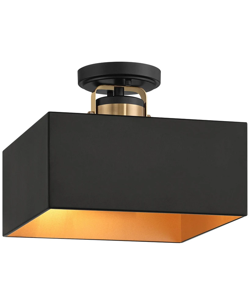 Possini Euro Design Artemis 12" Modern Semi Flush-Mount Ceiling Light Fixture Kitchen Foyer Hallway 2-Light Black Gold Finish Metal Bedroom Bathroom E