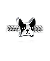 Bling Jewelry French Bulldog Charm Bead Black White Enamel Sterling Silver for Bracelets