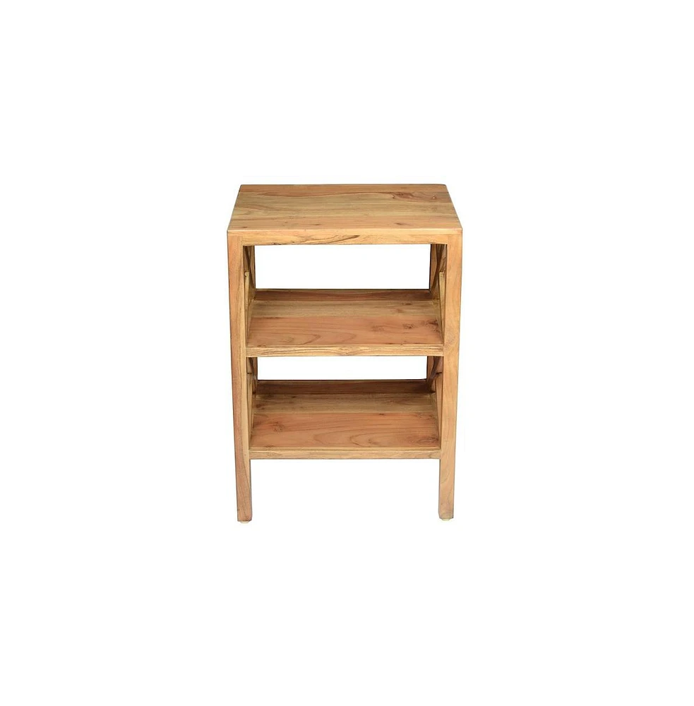 Jofran Global Archive Solid Wood Rustic Modern X-Side Accent Bookcase with Two Shelves